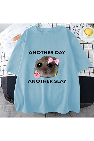 Drippy Üzgün Hamster başka bir gün Slay komik grafict-pamuk Kawaii Tshirt erk...