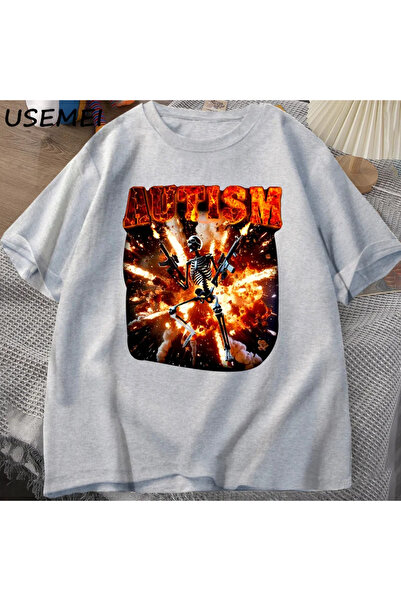 Drippy Komik Meme Tişörtleri Otistik İskelet T Shirt Kadın Erkek Otizm Sinirli T-shirt Moda Pamuk Ti