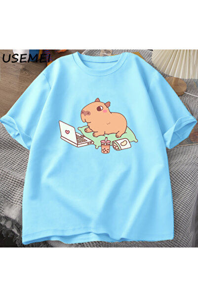 Drippy Tricouri amuzante din bumbac cu model Capybara pentru bărbați - îmbrăc...