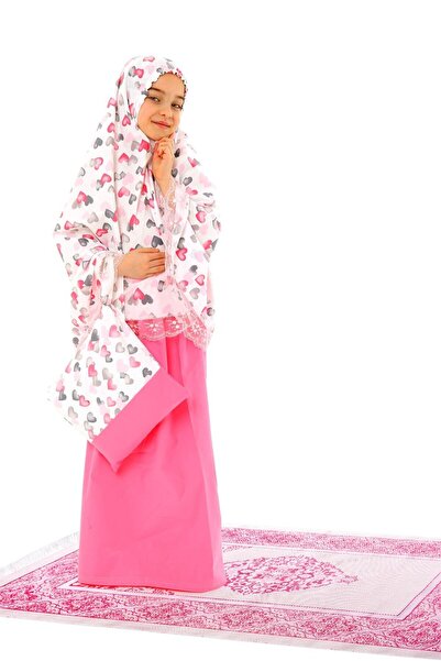 elanesa طقم فستان صلاة بناتي قطن 4 قطع وردي مطبوع