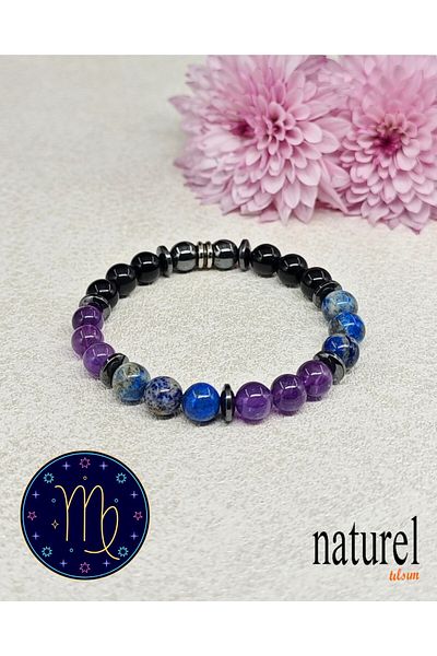 Naturel Tılsım Virgo Natural Stone Unisex Bracelet |   Amethyst-Lapis Lazuli- Obsidian-Hematite