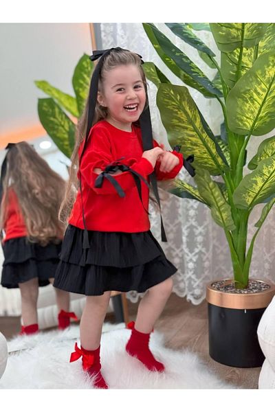 Kamber Kids Girl's Sleeve Ribbon Sweatshirt and Skirt Set