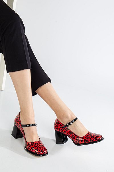 Hayalimdeki Ayakkabı Pantofi Oxford din piele lăcuită roșie leopard cu toc înalt Adelin