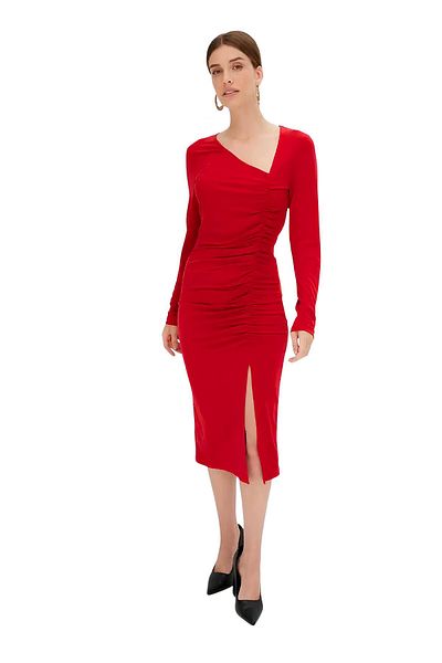 MAMAYAGA Women's Asymmetrical Neckline Gathered Sports Stylish Night Curve Plus Size Evening Dress