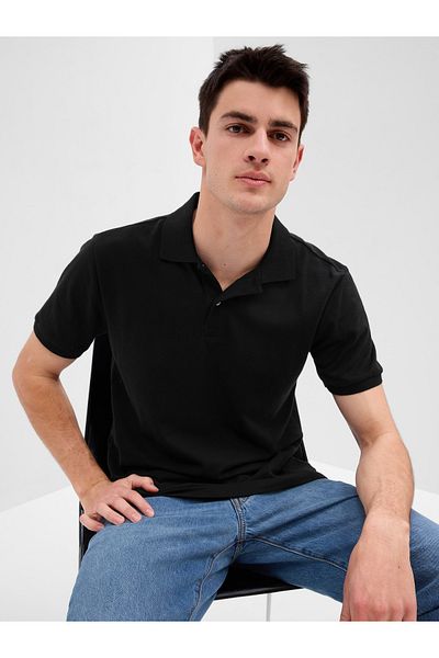 GAP Ανδρικό μπλουζάκι μαύρο Pique Polo Neck