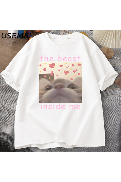 Drippy Beast Inside Me - Tricou Dank Cat Meme Design Unhinged Silly Cats pent...