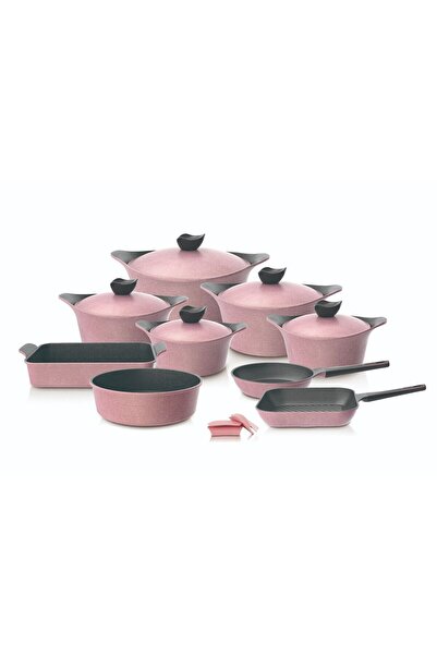 NEOFLAM طقم قدور طهي جرانيت من إيني، 14 قطعة، وردي. 18سم- 20سم- 22سم- 24سم- 2...