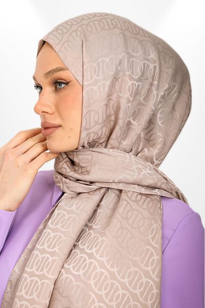 hijabchi Εισαγόμενο μοντέλο δαχτυλιδιού με μεταξένιο σάλι ζακάρ - Νέες συλλογές - Dusty Rose Beige