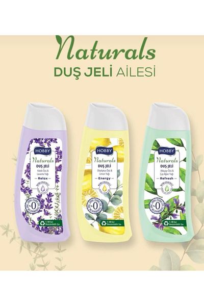 Hobby Naturals Shower Gel Family - Thyme Extract, Eucalyptus Extract and Sage Extract 500 ml X3