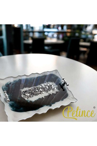 Home 18 cm Eni Beaded Stone Epoxy Tray - 29 cm Length