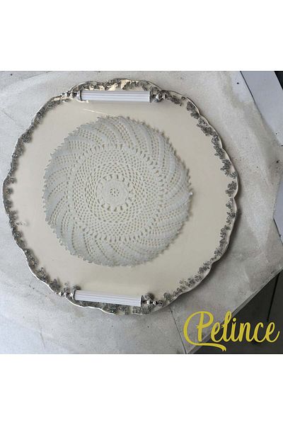 Home Epoxy Resin Lace Tray - Lace Silver Stone - Diameter 30 cm