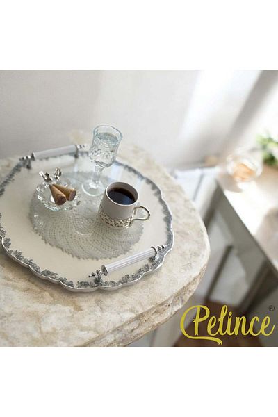 Home Epoxy Resin Lace Tray - Lace Silver Stone - Diameter 30 cm