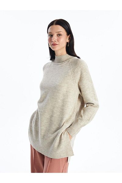 LC Waikiki Lcw Modest Stand Collar Plain Oversize Women's Knitwear Tunic