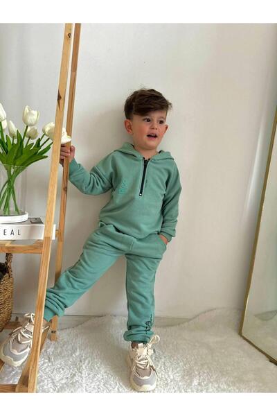 cgboutiquestylekids طقم بدلة رياضية مطبوعة من السيليكون شبه سحاب باللون الأخضر