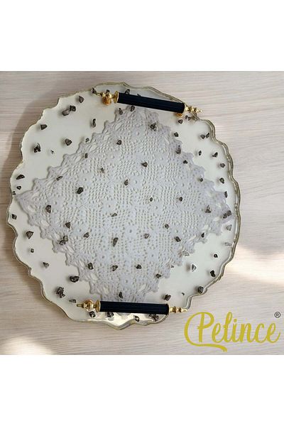 Home Epoxy Resin Lace Tray - Lace Black Stone - Diameter: 30 cm