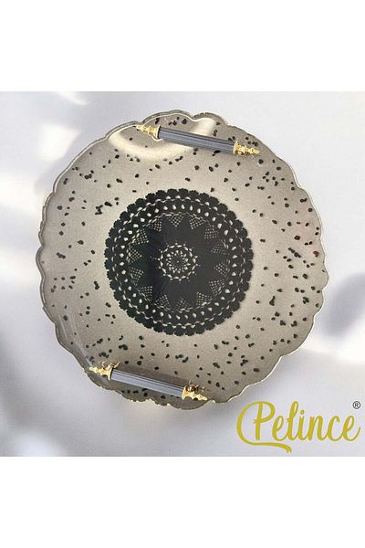 Home Epoxy Resin Lace Tray - Black Lace Black Stone - Diameter: 33 cm