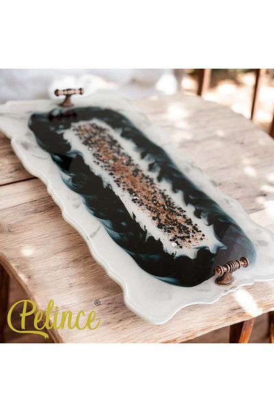 Home 21 cm Eni Beaded Epoxy Resin Tray - 35 cm Length