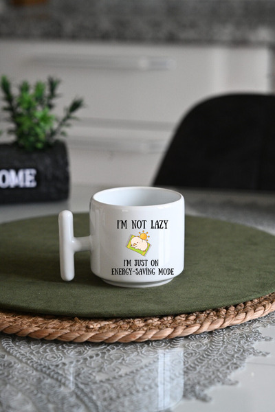 IVART كوب بورسلين بمقبض على شكل بطة - أنا لست كسول، أنا في حالة طاقة مبهجة - مطبوع - هدية للعام الجديد