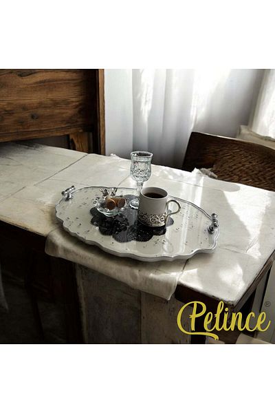 Home 33 cm Black Lace Epoxy Tray - Silver Sheeted