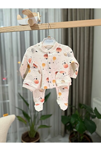 Bebessi Bal kabağı baskılı pamuklu %100 organik 5 parça bebek takımı