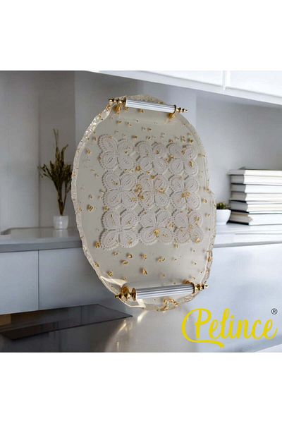 Home 34 cm Square Lace Tray - 24 cm Gold Sheet Epoxy Resin