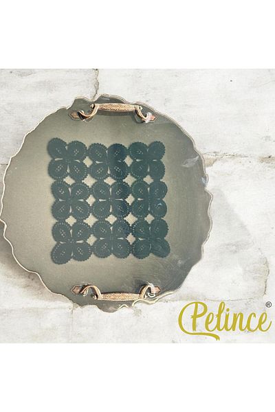 Home Epoxy Resin Lace Tray - Black Square Lace - Diameter: 30 cm