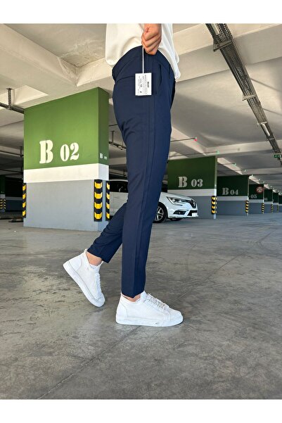 hello7 Férfi minőségi sötétkék lycra olasz szabású, stílusos és kényelmes szövet nadrág minden közeghez