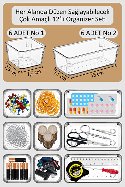 color house 12 Adet Organizer Çekmece İçi Düzenleyici Kutu Mutfak Ofis Takı Alet Edevat Araç Gereç Kutusu