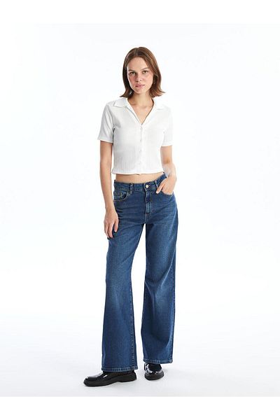 LC Waikiki Blugi LCW Indigo Wideleg Pantaloni de jeans pentru femei