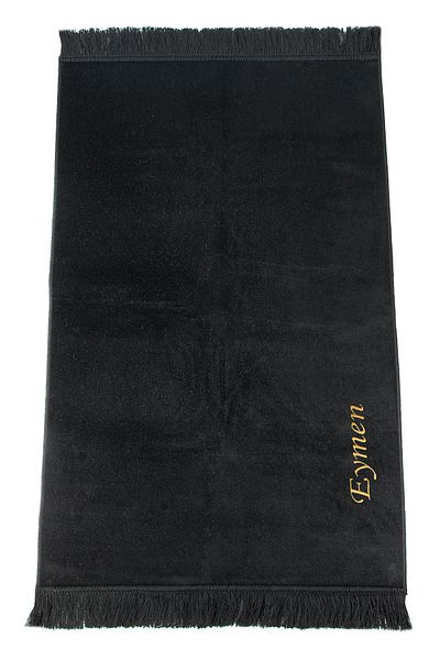 ihvanonline Black Velvet Prayer Rug - Name Embroidered and Patternless