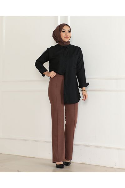 MİZAN MODA High Waist Striped Lycra Recovery Spanish Trousers