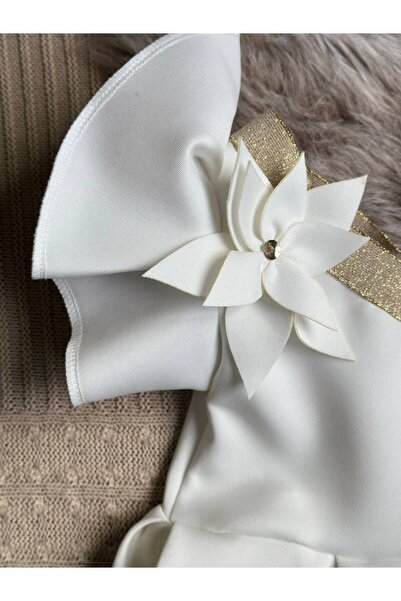 BİBEÇİK Kız çocuk beyaz çiçekli bilekli elbise