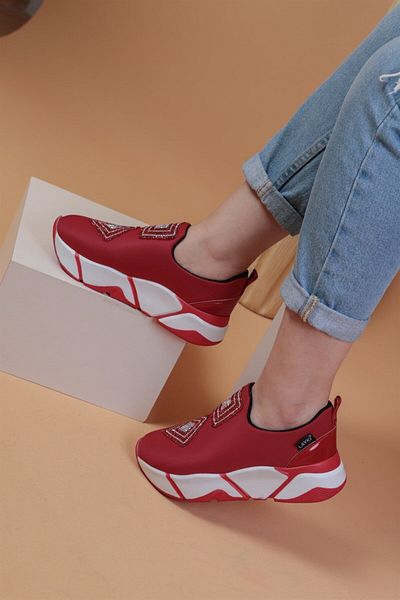 layki İmmobile Red Colored Front Shiny Stone Parachute Fabric Lux Women's Sports Shoes