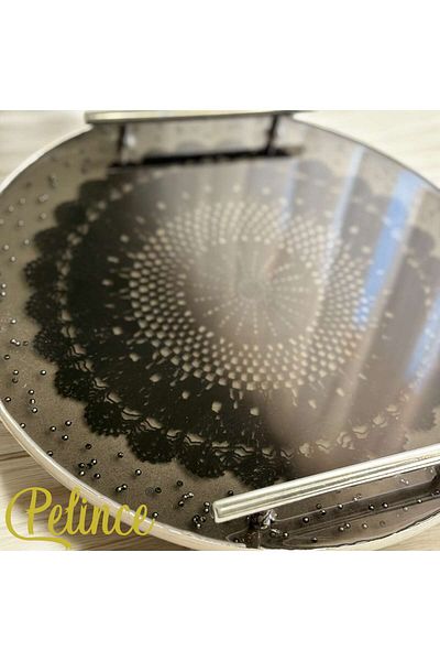 Home Epoxy Resin Lace Tray - Black Lace with Silver Beads - Diameter: 30 cm