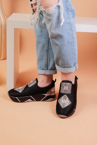 layki İmmobile Platinum Colored Front Shiny Stone Parachute Fabric Lux Women's Sports Shoes