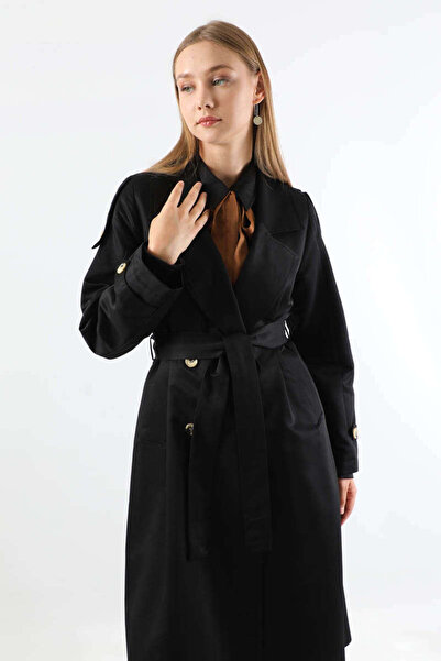 ZÜLAYS Asymmetrical Windbreaker Buttoned Trench Coat Black