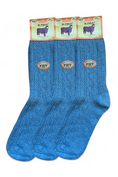 FIRAT Men's Wool Winter Blue Color 3 Pairs Traditional Printed Socks