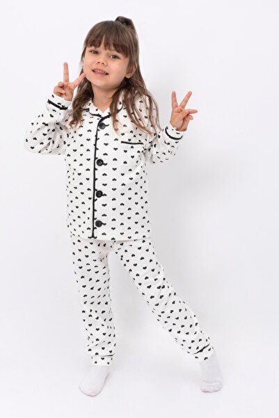 Sparrow Laurel Heart Patterned 100% Cotton Pajama Set for Baby Girl - Buttoned Front, Heart Nightgown Set