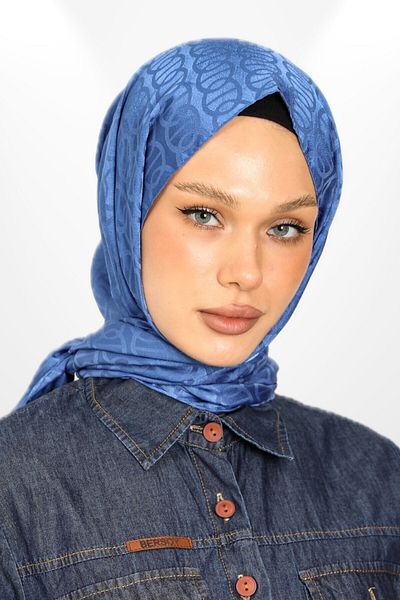 hijabchi Μοντέλο Indigo Shawl - Εισαγόμενο μεταξένιο και ζακάρ δαχτυλίδι - Νέες συλλογές