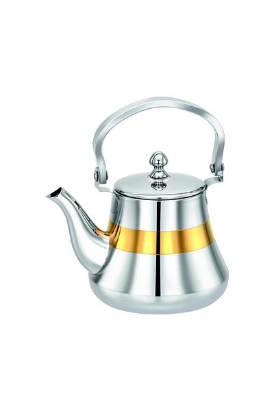 Bohara Indian steel tea pot, gold line, 1600 ml