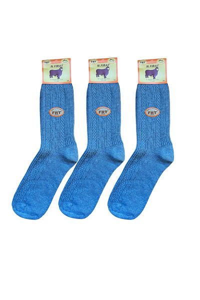 FIRAT Men's Wool Winter Blue Color 3 Pairs Traditional Printed Socks