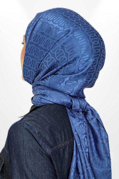 hijabchi Μοντέλο Indigo Shawl - Εισαγόμενο μεταξένιο και ζακάρ δαχτυλίδι - Νέες συλλογές