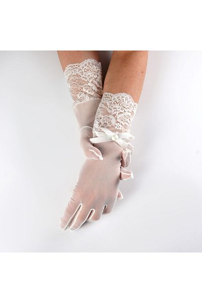 Hayalperest boncuk White Lace Wrist Bridal Gloves