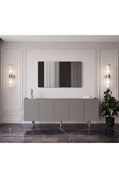 enwood Capella Mdf 5 Kapaklı Raflı Ahşap Ayaklı 200 cm Konsol (200X80X40 CM)