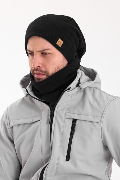 Butikgiz Men's Black 100% Micro Fleece Double Layer Winter's Coming Beanie Neck Collar Suit