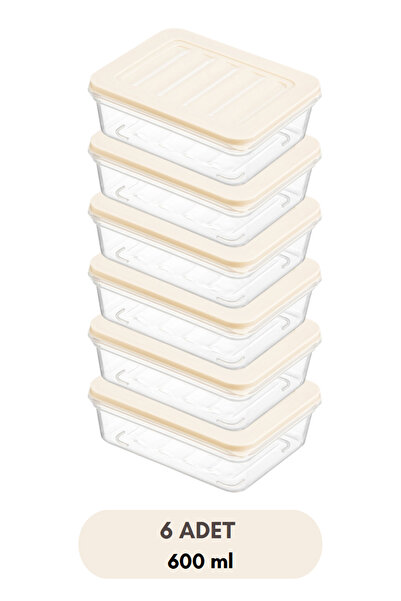 Flash Bazaar منظم ثلاجة مكون من 6 قطع، حاوية تخزين مناسبة للميكروويف والطحن، غطاء كريمي 6 × 600 مل