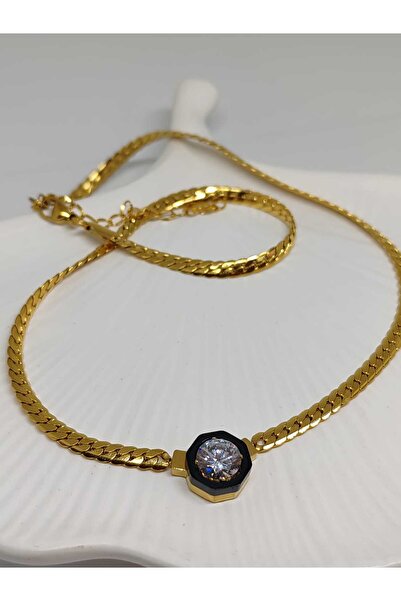 FOR YOU TAKI by Ezgi قلادة نسائية من سلسلة شبكية فولاذية بحجر واحد موديل ليلى