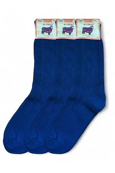 FIRAT Men's Wool Winter Navy Blue Color 3 Pairs Traditional Printed Socks