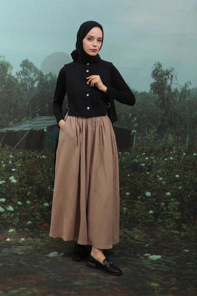 ZÜLAYS Kloş Müslin Etek Vizon