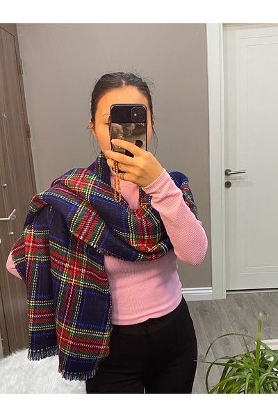 TREND Women's Plaid Patterned Double Sided Shal Scarf